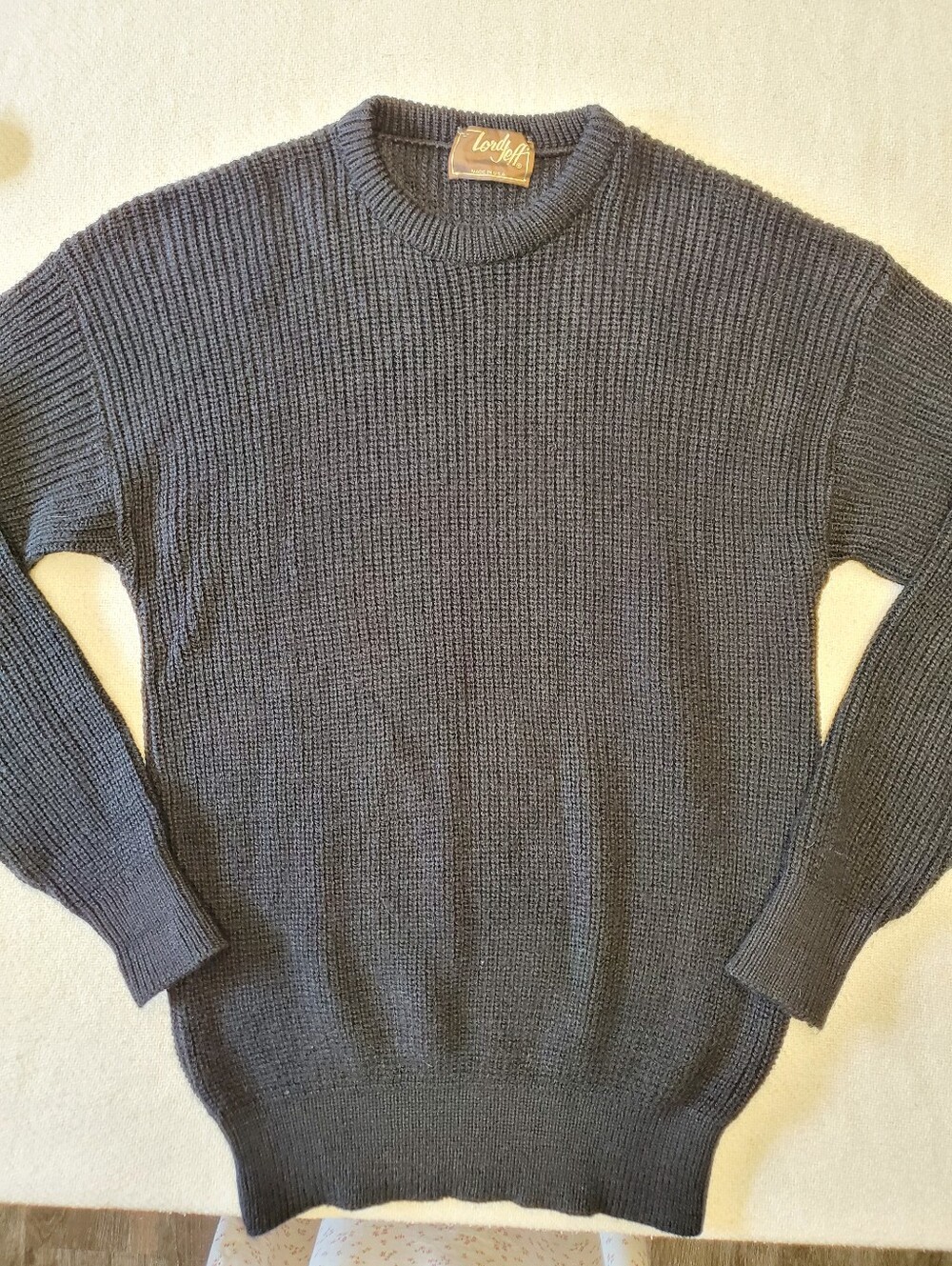 Lord Jeff Mens Vintage Wool Crewneck Sweater Charcoal Gray Made in USA